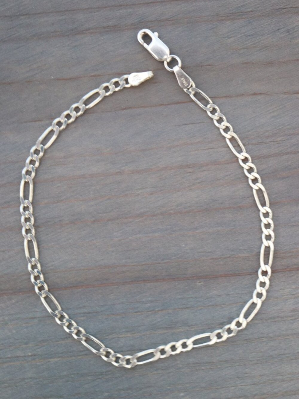 S925 3mm Figaro Link Chain Bracelet Sterling Silver Stamped